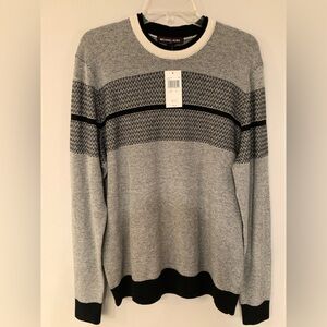 Michael Kors Gray and Black Patterned Crewneck Sweater NWT Size XL